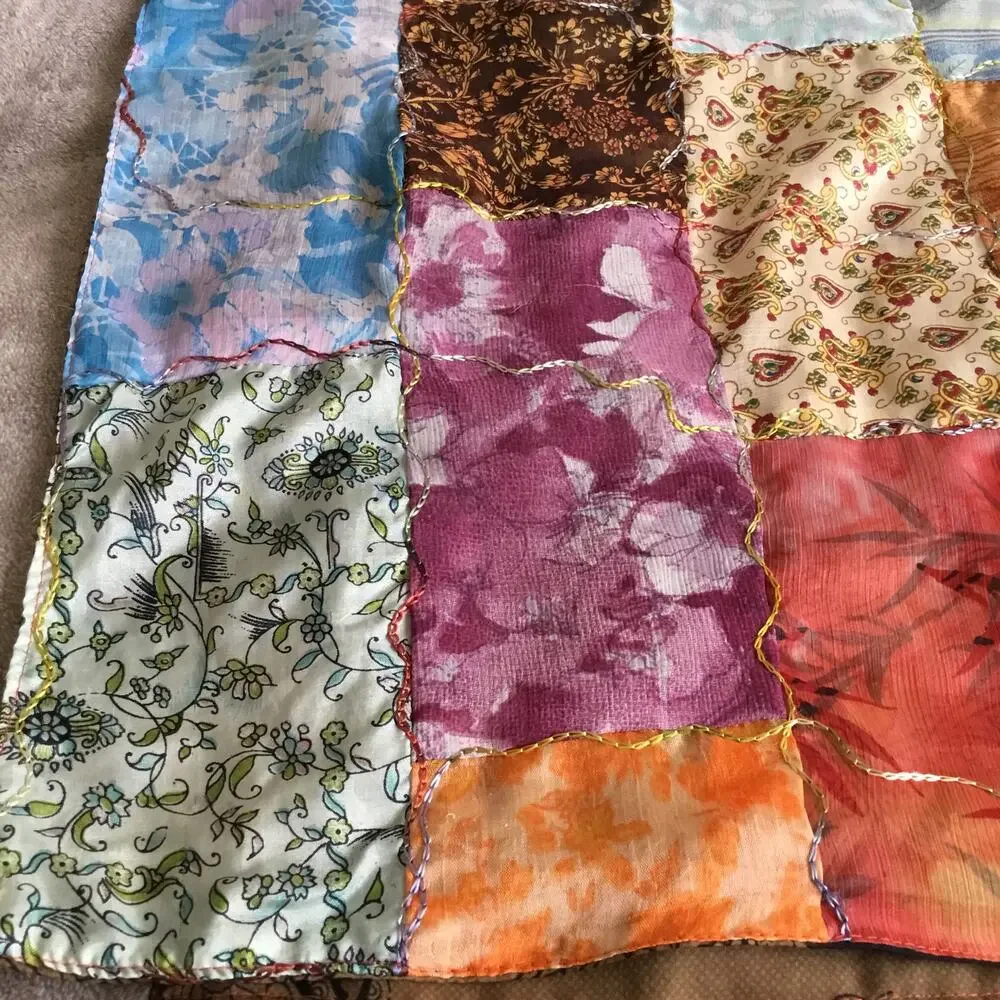 Giardino D'Oriente Lg Rectangle Patch Multicolor 100% Silk Scarf Made in Italy